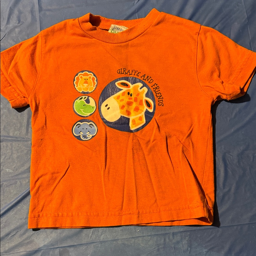 Vibrant Orange Kids Tee with Giraffe Design